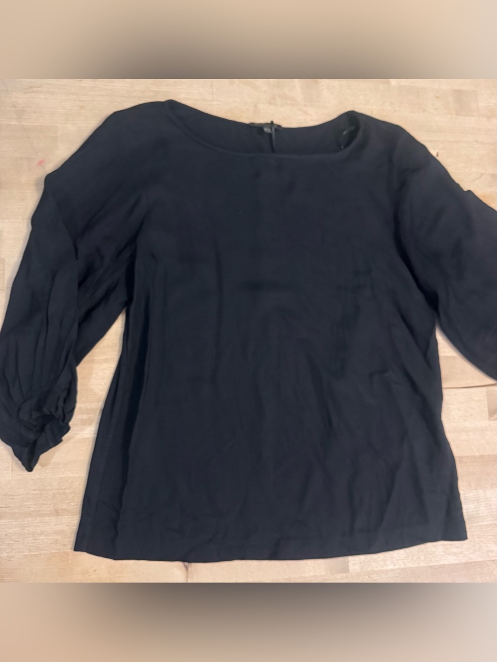 Massimo Dutti Black modal/cotton Blouse with Gathered Three-Quarter Sleeve